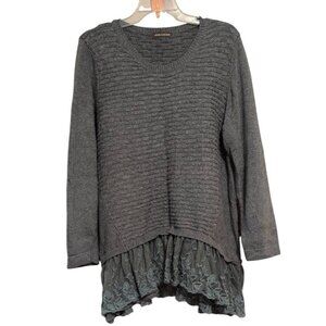 John Fashion Sweater Gray Lace & Ruffles Full Sleeve Top Layered bottom Ruffle